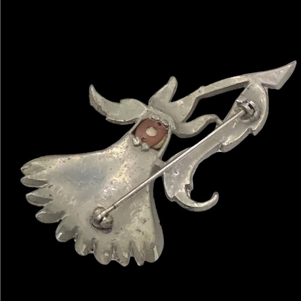 Rare Vintage Coro Enamel Rhinestone Trembler Flower Brooch Perfume Pocket - Picture 5 of 6